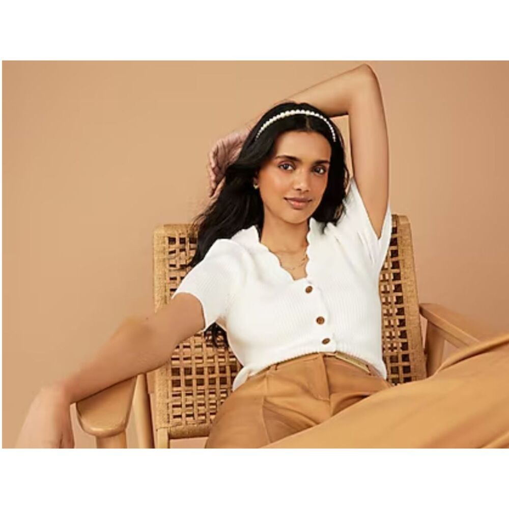 J.Crew Short Sleeved Knit Cardigan Sweater with Scallop Trim